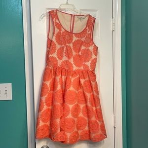 Coral dress, flowered print
